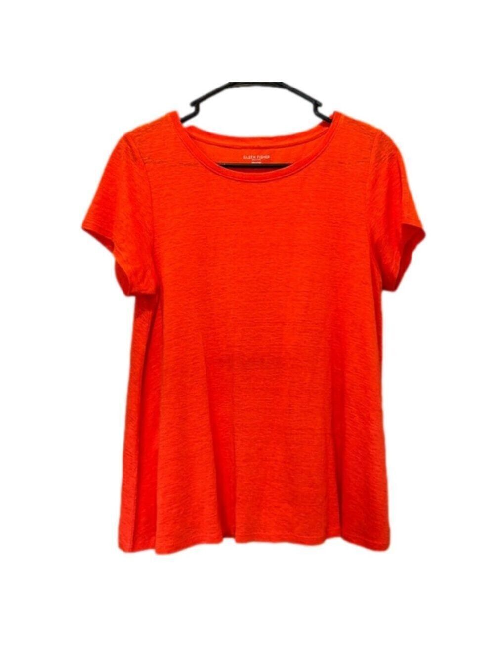 Eileen Fisher 100% Organic Linen Orange Short Sleeve T-Shirt Size Petite Small